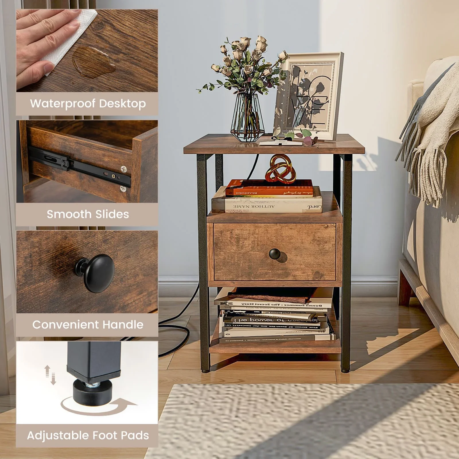 3-Tier Nightstand with Charging Station - Image 5