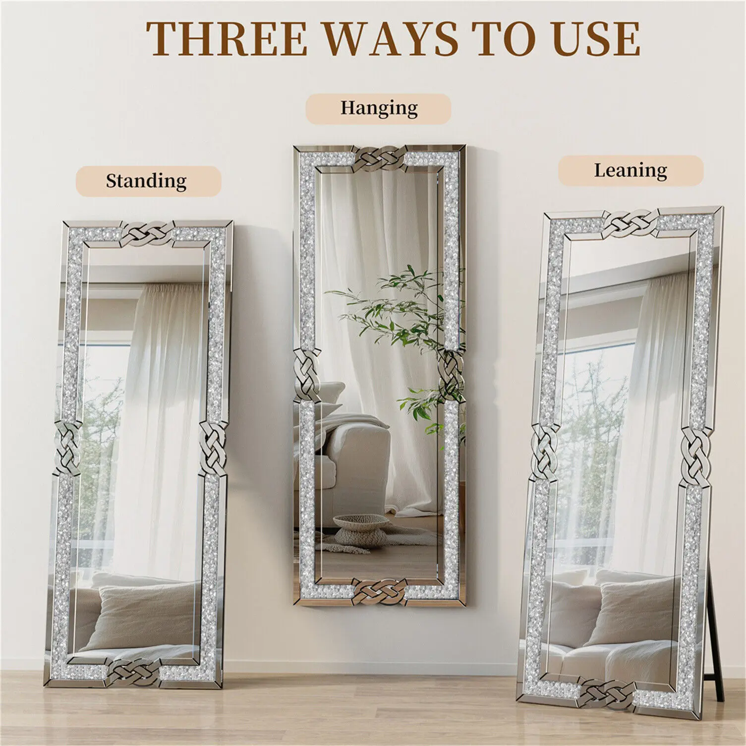 Large Silver Diamond Mirror - Image 3