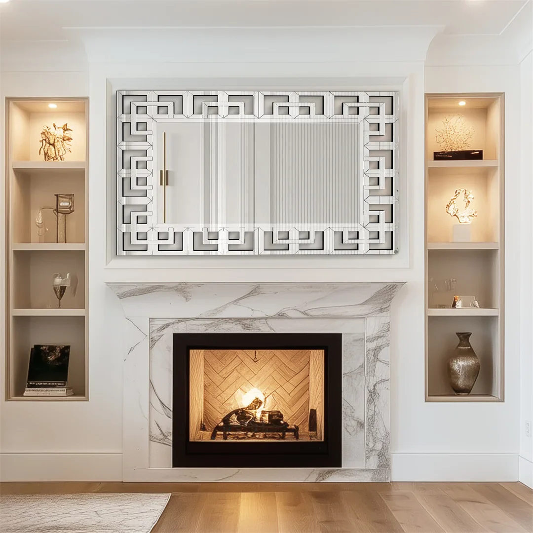 Modern Silver Rectangular Wall Mirror - Image 3