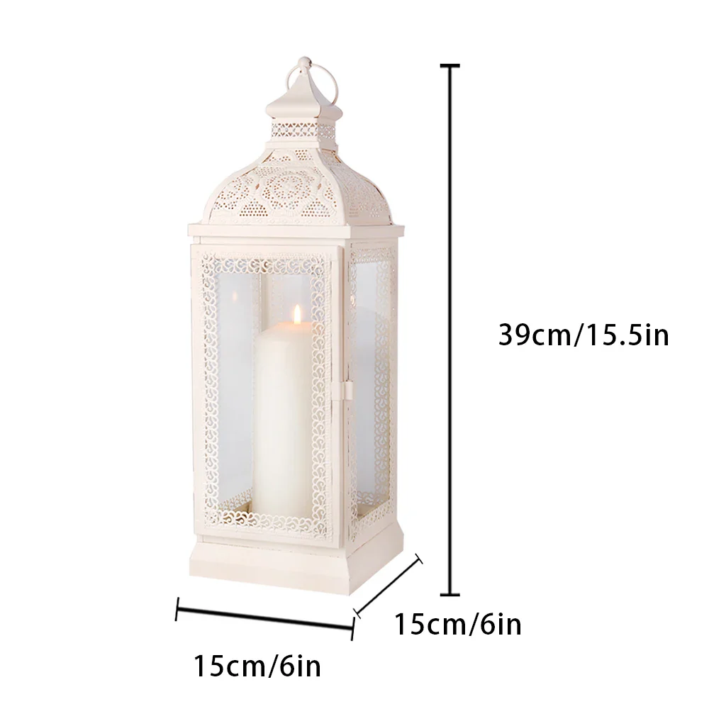 White Metal Hanging Candle Lantern - Image 6