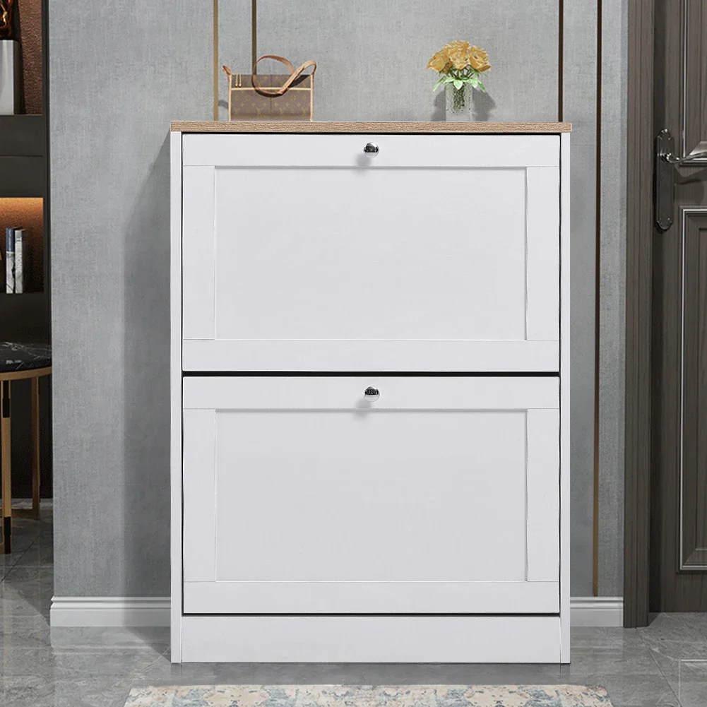 Wooden 2-Drawer Flip Down Shoe Cabinet - Image 3