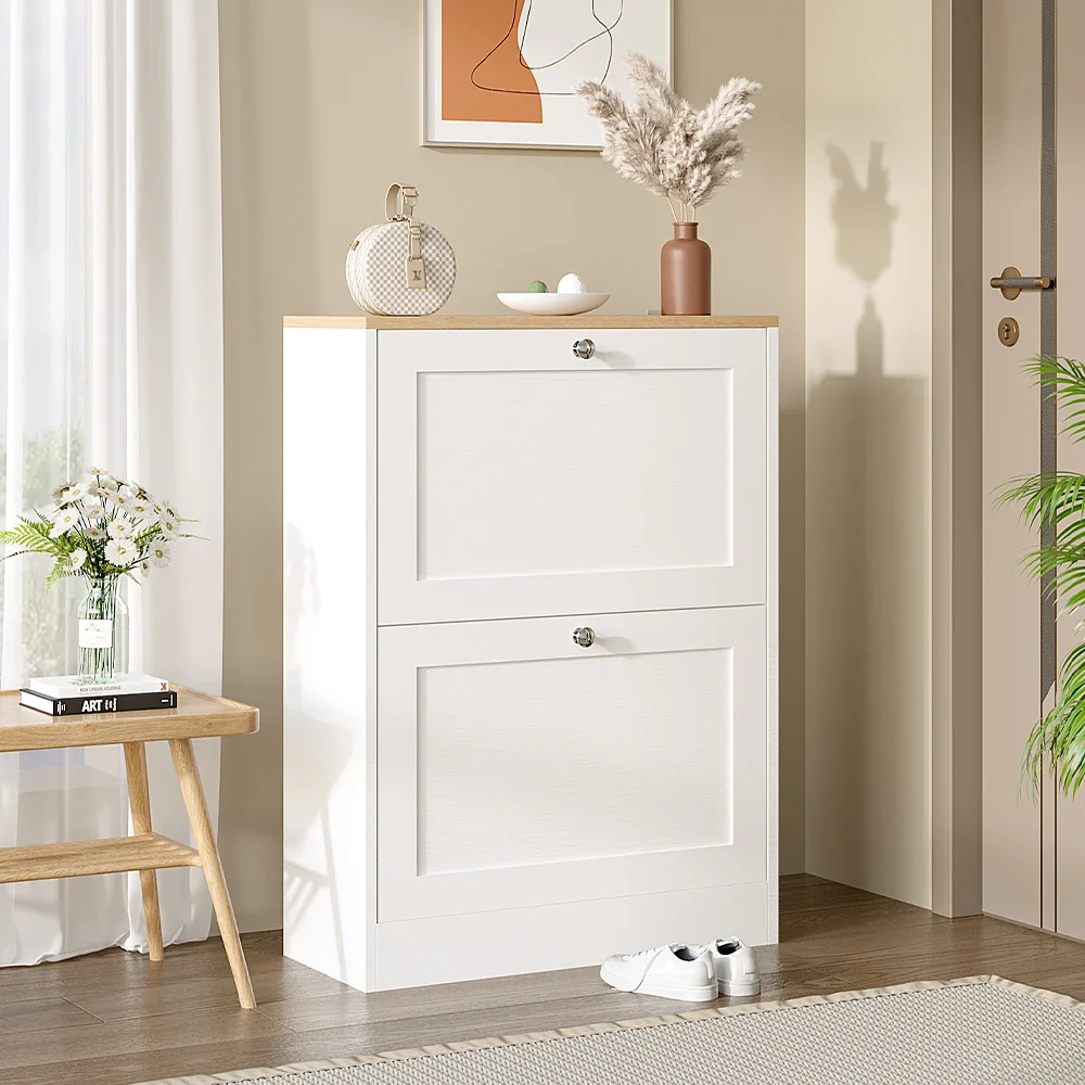 Wooden 2-Drawer Flip Down Shoe Cabinet - Image 4